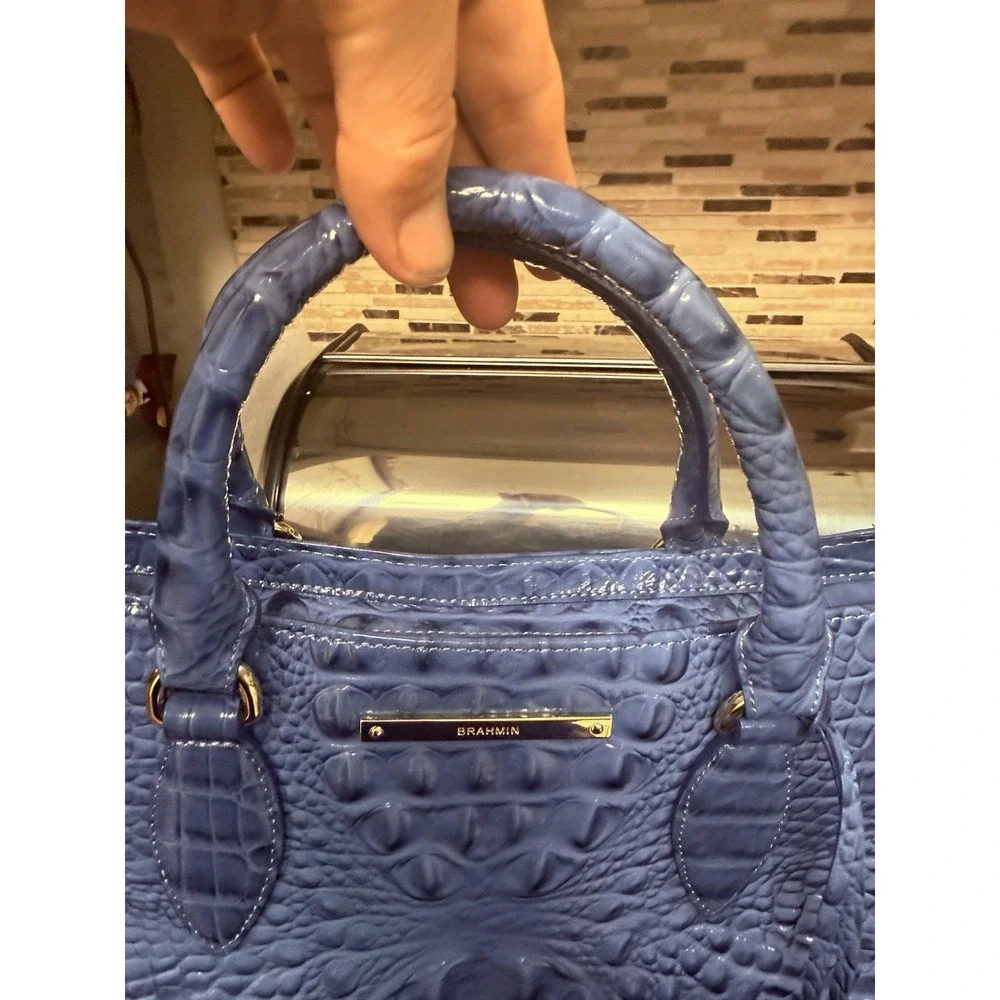 Brahmin Small Lena Satchel Croc Iris Blue Leather Shoulder Handbag Vtg Unused